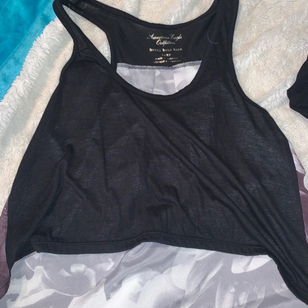 Black razor back top with floral back